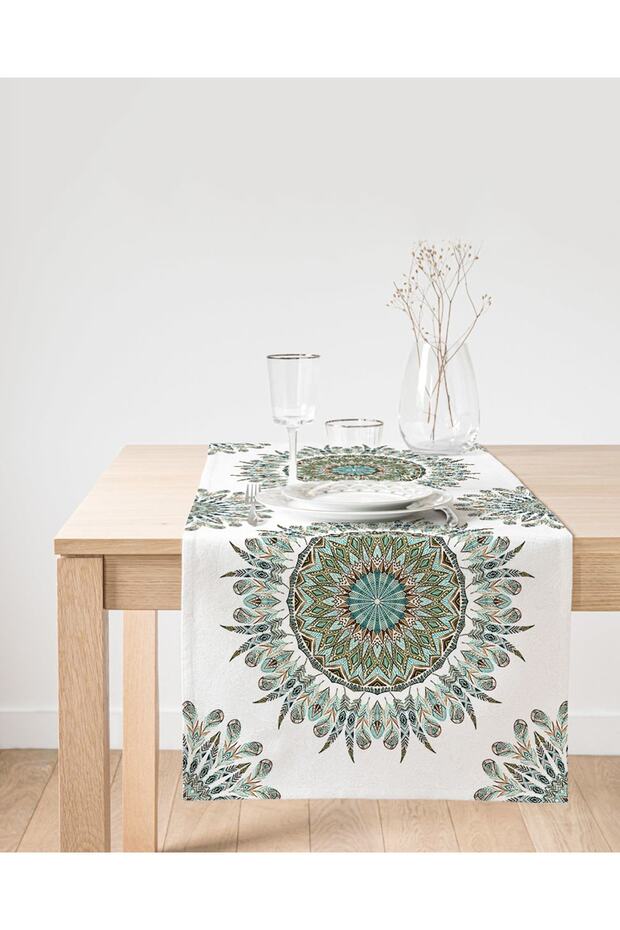 Modern Damask Patterned Digital Printed Decorative Suede Runner - 1