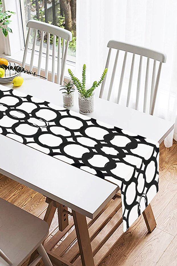 Ring Patterned Digital Printed Modern Suede Runner - 2