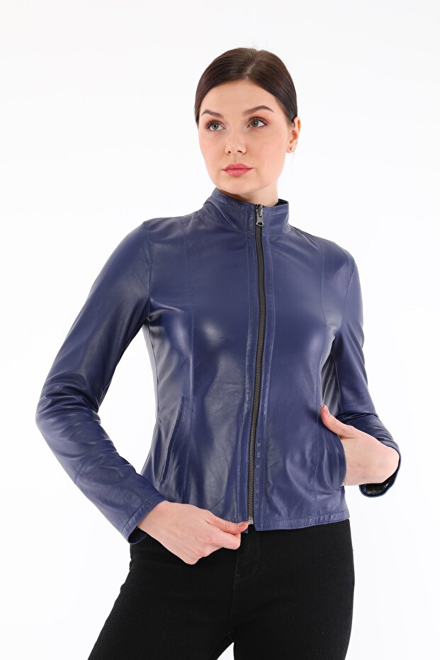 Kadın Mor Çift Taraflı Deri Ceket - 3