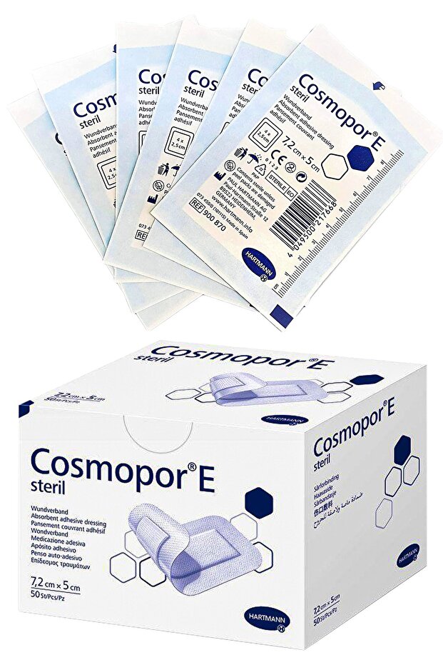 Cosmopor E Sterile, Band-Aid, Padded-hypoallergenic-7.2x5cm-50pcs Box