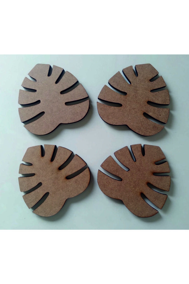 10 cm 6mm MDF Leaf Coasters - 4 Pieces