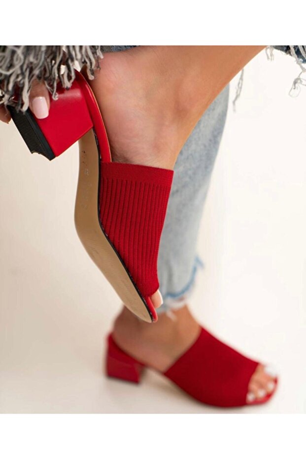 Women's Red Heeled Knitwear Slippers