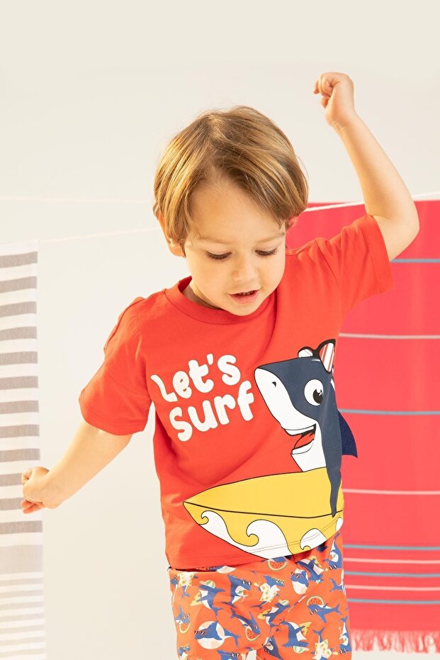 Baby Boy Crew Neck Animal Patterned Combed Cotton Short Sleeve T-Shirt
