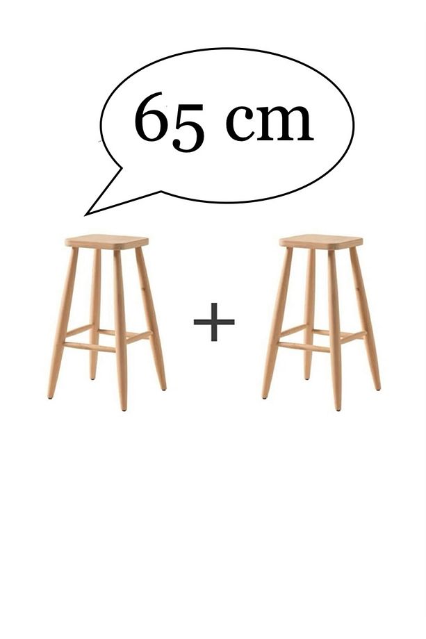 Ahşap 65 Cm Yüksek Kare Bar Tabure Sandalye 2'li. - 1