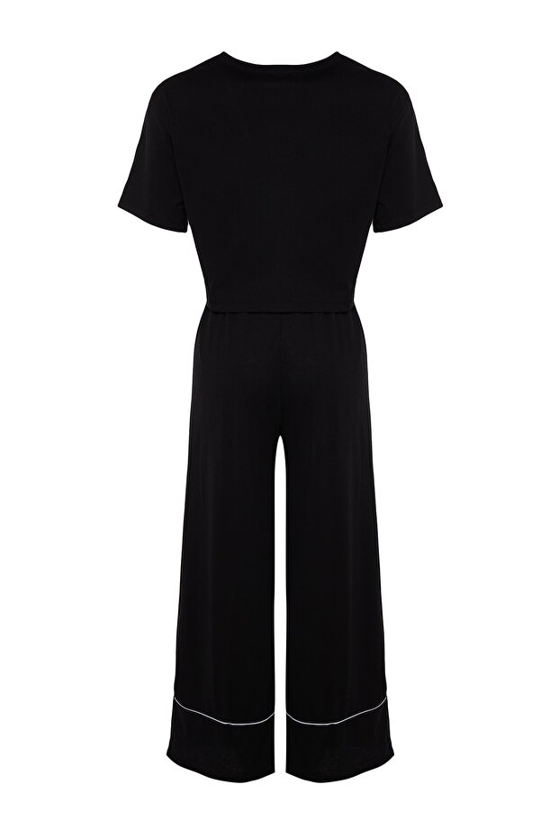 Siyah %100 Pamuklu Eğlence Baskılı Biye Detaylı Örme Pijama Takımı THMSS21PT0953 - 11