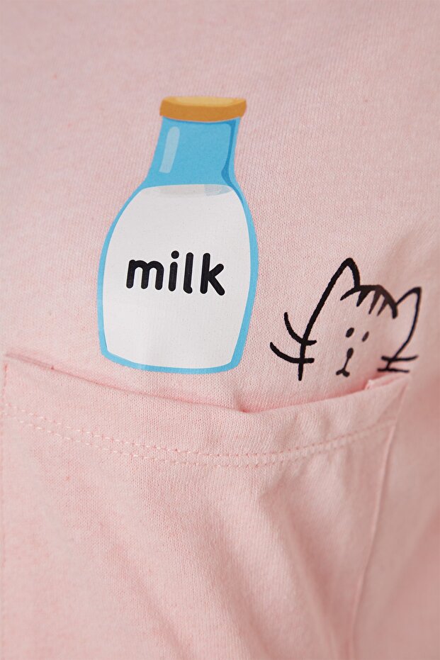 Pembe %100 Pamuklu Fırfırlı Baskılı Şortlu Örme Pijama Takımı THMSS22PT0422 - 8
