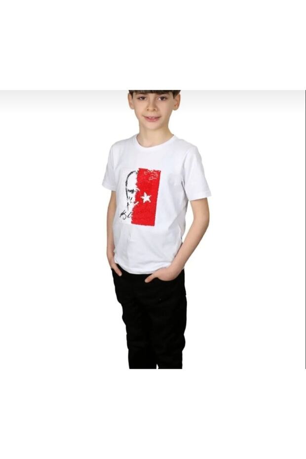 Unisex Flag Ataturk Rotating Sequin Sequin T-Shirt 23 April 29 October 10 November Show