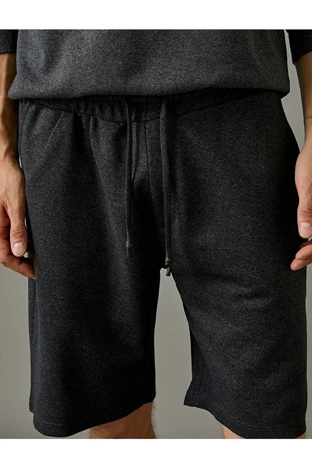 Beli Bağcıklı Antrasit Oversize Bermuda Şort - 5