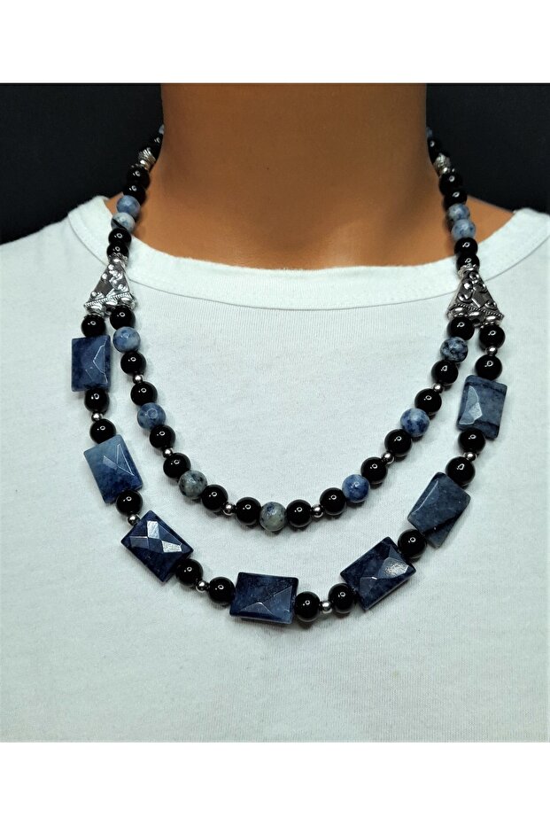 Onyx Sodalite Evil Eye Protection and Stability Necklace Bracelet Set