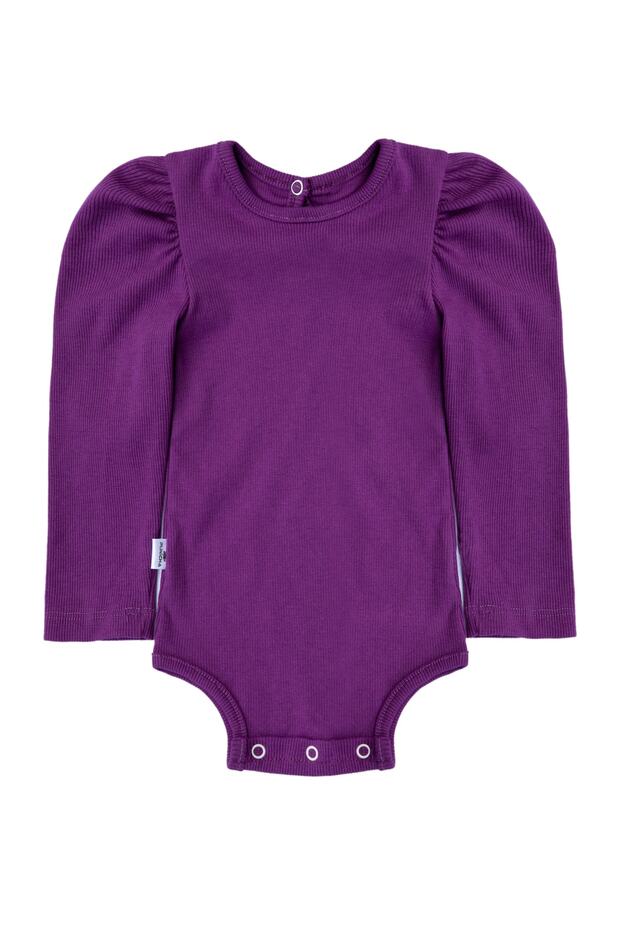 Balloon Sleeve Bottom Snap Corded Cotton Rib Body (purple)