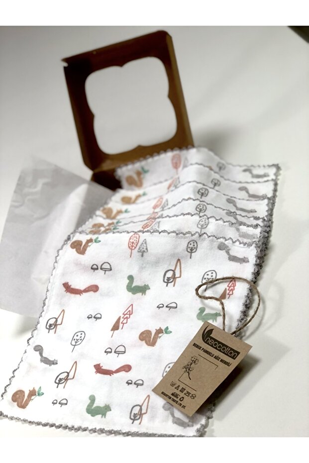 Set of 6 Crochet Embroidered Squirrel Printed Cotton Baby Wipes