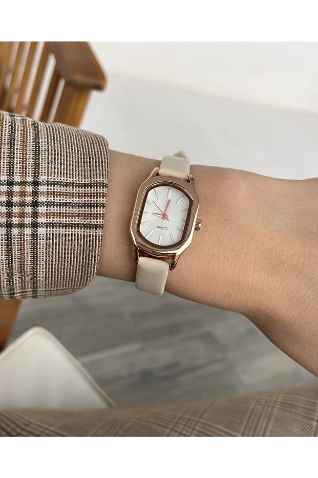 Special Series Minimal Leather Women's Wristwatch with Cream Strap