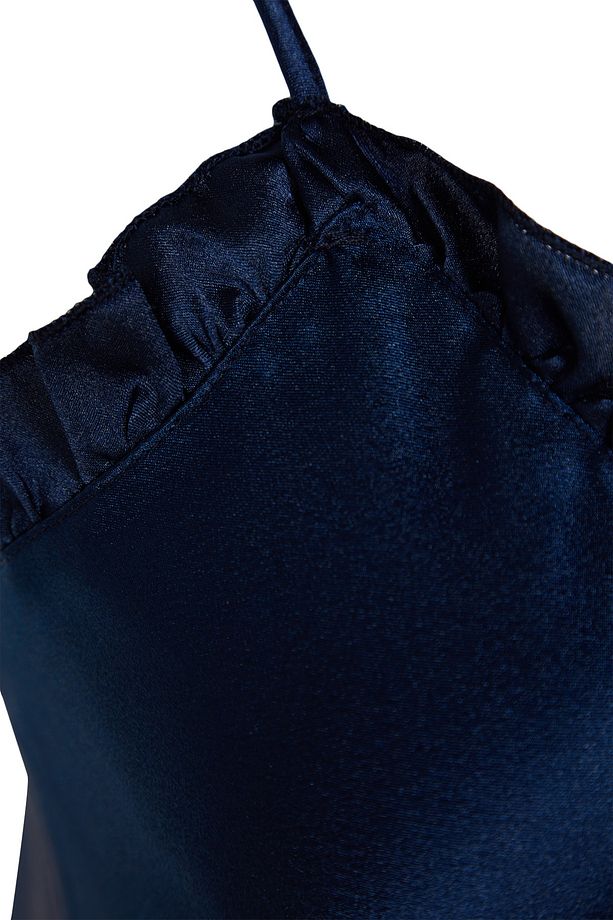 Lacivert Fırfırlı İp Askılı Saten Şortlu Dokuma Pijama Takımı THMSS22PT0274 - 7