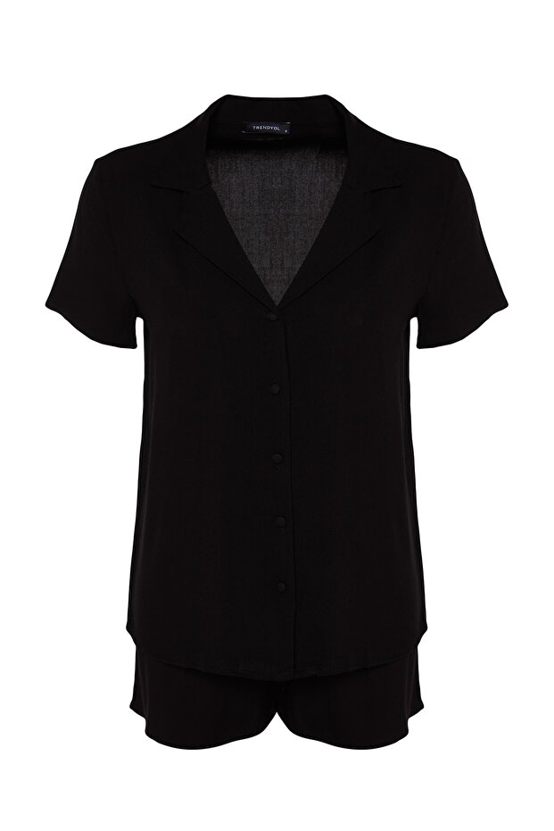 Siyah Viskon Şortlu Dokuma Pijama Takımı THMSS19PT0004 - 6