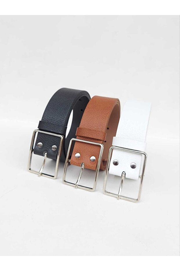 Kadın Siyah-taba-beyaz 3^lü Kemer Set - 3