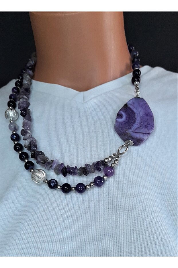 Amethyst and Purple Agate Stress Reduction and Evil Eye Protection Necklace
