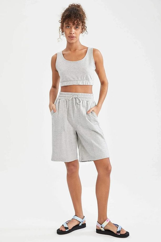 Gri Oversize Unisex Spor Şort - 2