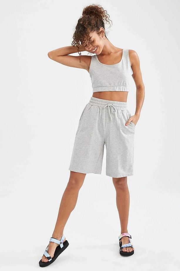 Gri Oversize Unisex Spor Şort - 3