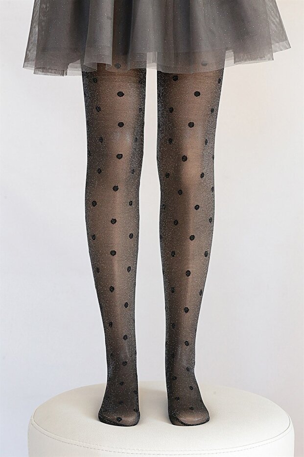 Girl's Black Sun Polka Dot Glitter Thin Pantyhose