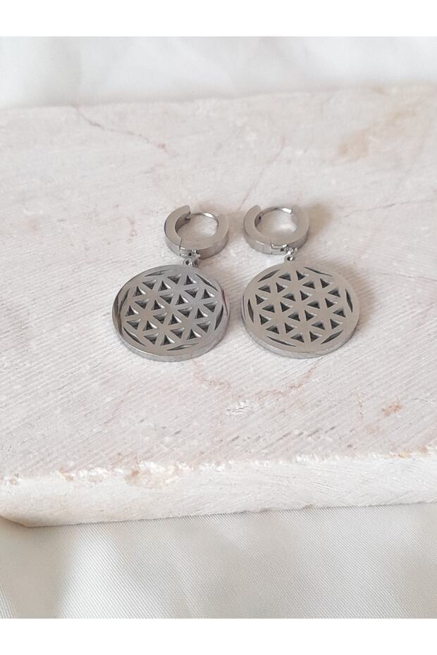 Flower of Life Silver Color Steel Earrings