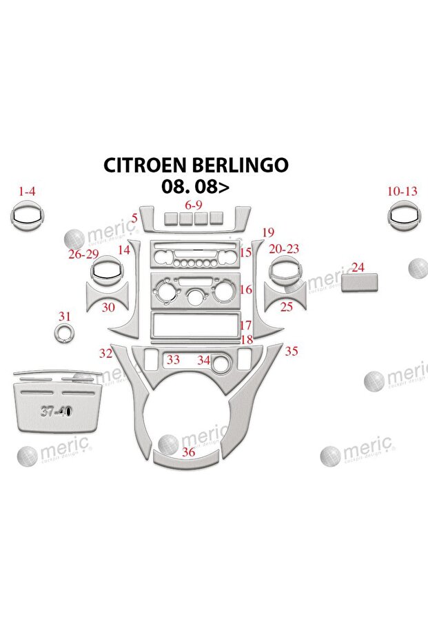 Meriç ® Citroen Berlingo Front Glove Box Trim Aluminum 40 Pieces 2008-2018