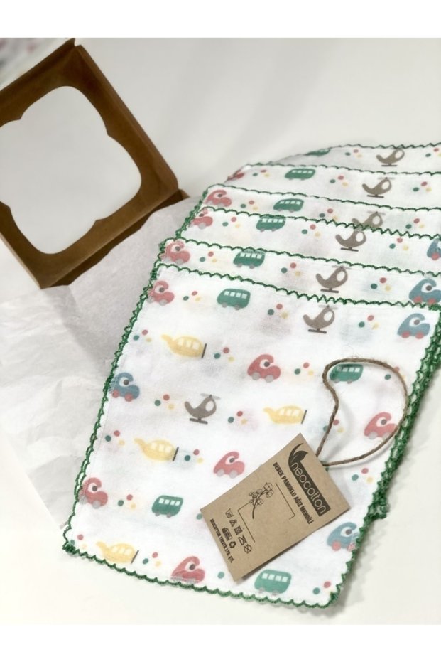 Set of 6 Crochet Embroidered Car Printed Cotton Baby Wipes