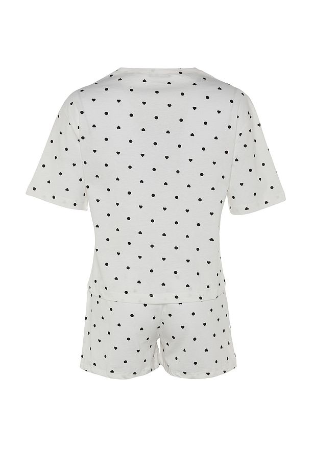 Beyaz %100 Pamuklu Puantiyeli ve Kalpli Şortlu Örme Pijama Takımı THMSS21PT1485 - 8