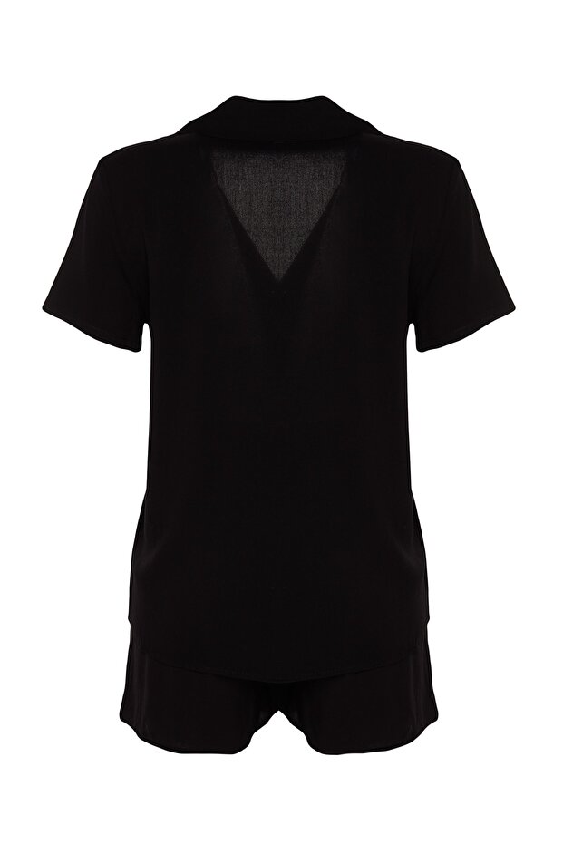 Siyah Viskon Şortlu Dokuma Pijama Takımı THMSS19PT0004 - 8