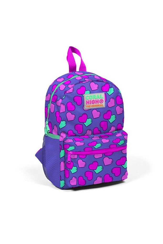 Little Nest Backpack Lavender Pink Heart Patterned Two Compartments 23327