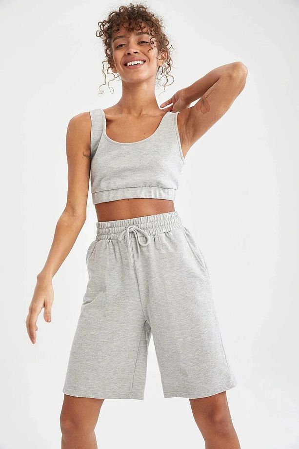 Gri Oversize Unisex Spor Şort - 1