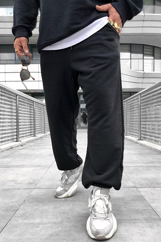 أسود رمادي شالوار كبير الحجم بالإضافة إلى حجم واسع الساق مرونة شالوار رمادي Sweatpants كبيرة الحجم