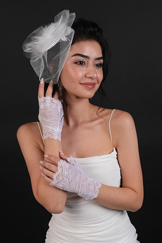 Half Finger Bridal Gloves and Bridal Cap