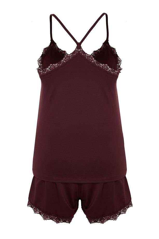 Mürdüm Askılı Örme Dantel Detaylı Pijama Takımı TBBSS23AI00016 - 7