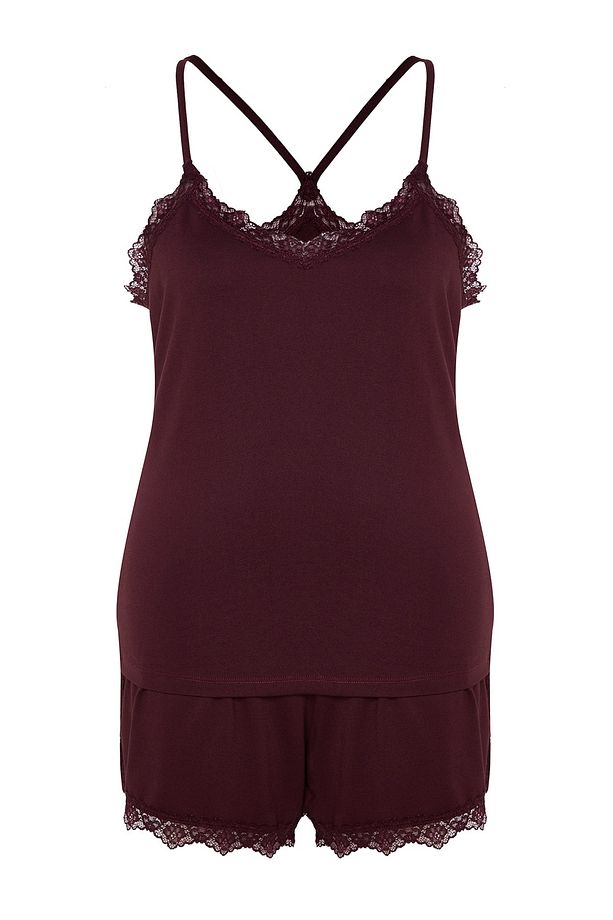 Mürdüm Askılı Örme Dantel Detaylı Pijama Takımı TBBSS23AI00016 - 8
