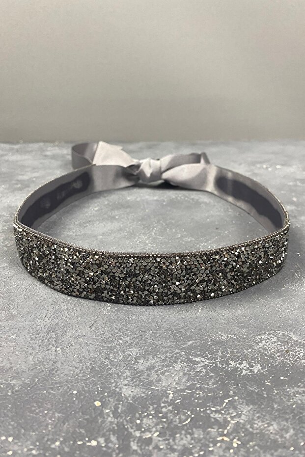 Anthracite Gray Bead Embroidered Stone Chain Evening Dress Waist Belt Waist Accessory – Belt