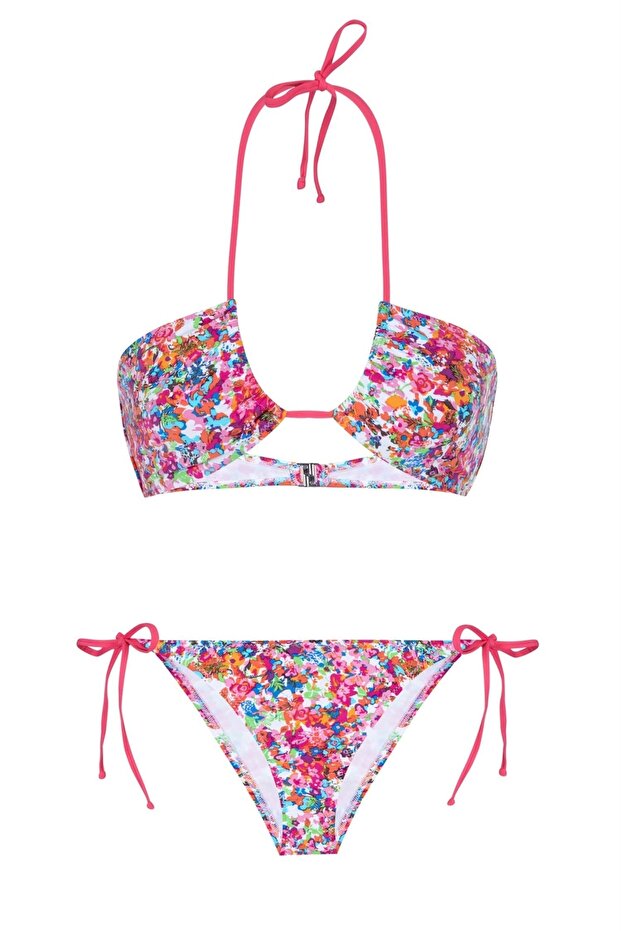 طقم بيكيني منقوش بياقة رسن - 1