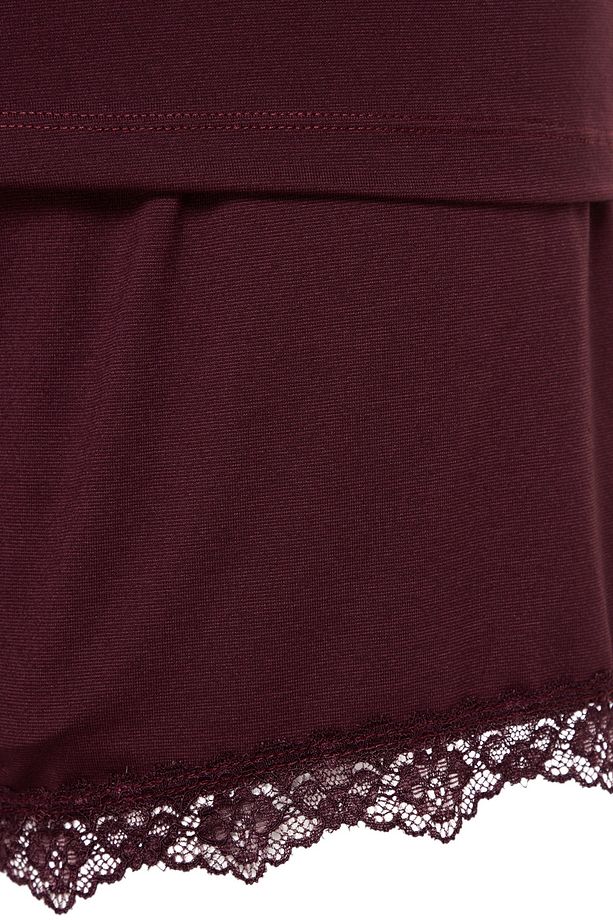 Mürdüm Askılı Örme Dantel Detaylı Pijama Takımı TBBSS23AI00016 - 6