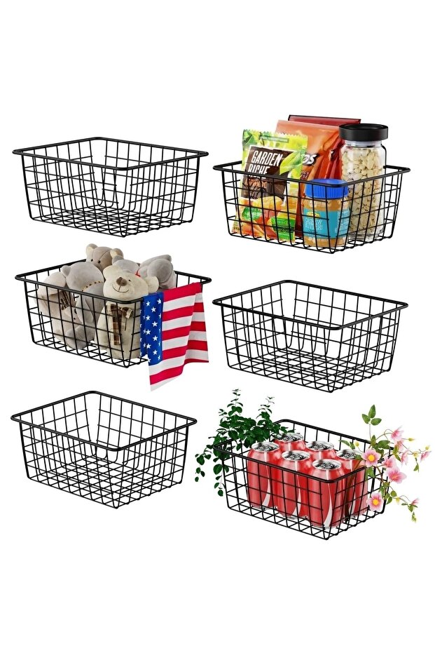 6 Pieces Cabinet Organizer Bathroom Kitchen Toy Makeup Basket Organizer Grid Metal Basket