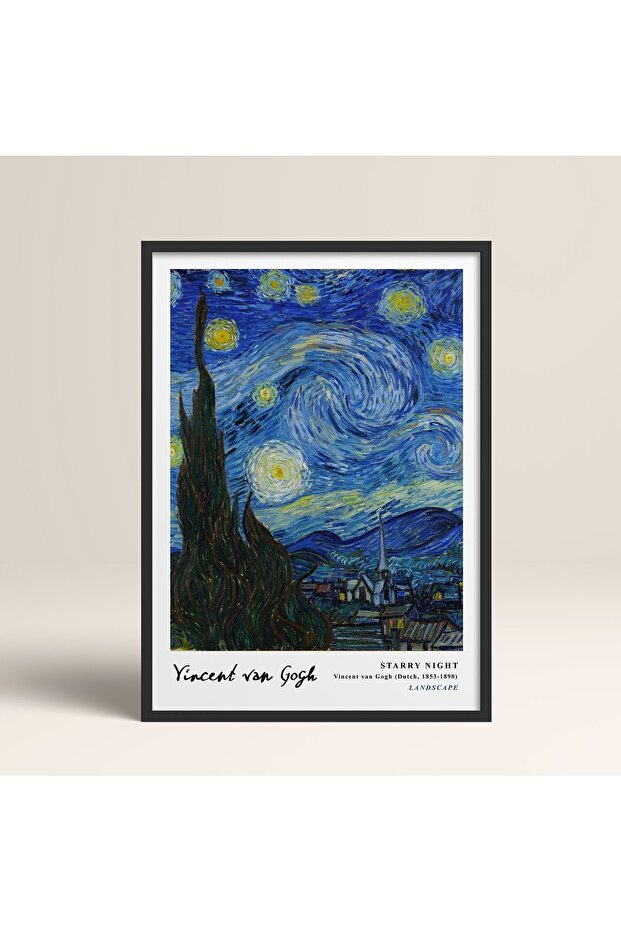 Framed Vincent Vangogh Starry Night 30X40Cm 40X60Cm 50X70Cm Black and White Wooden Framed Vangogh01