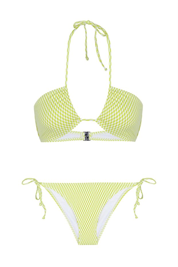 طقم بيكيني منقوش بياقة رسن - 1