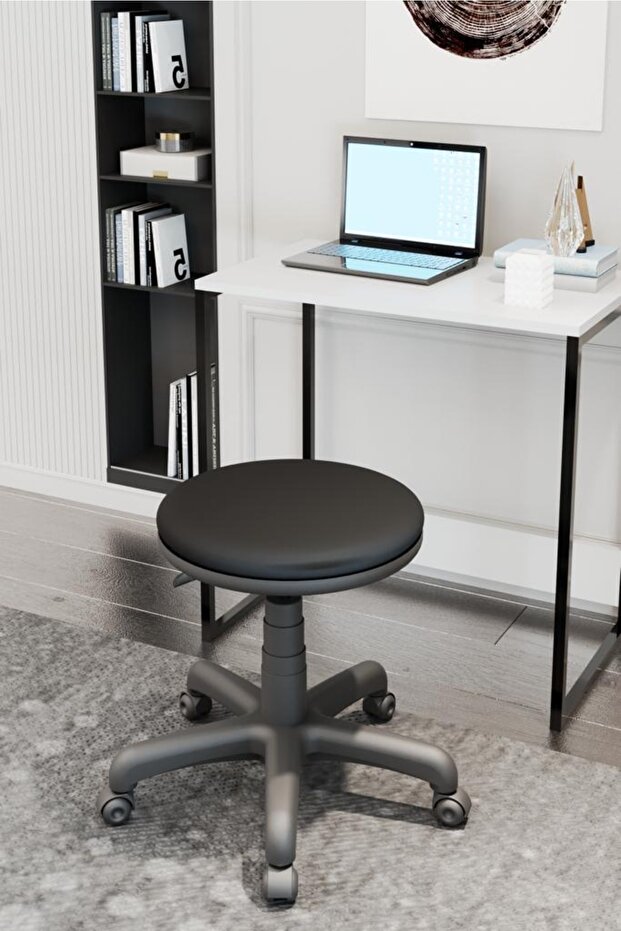 Fileli Döner Tekerlekli Tabure Ofis Büro Çalışma Taburesi - 3