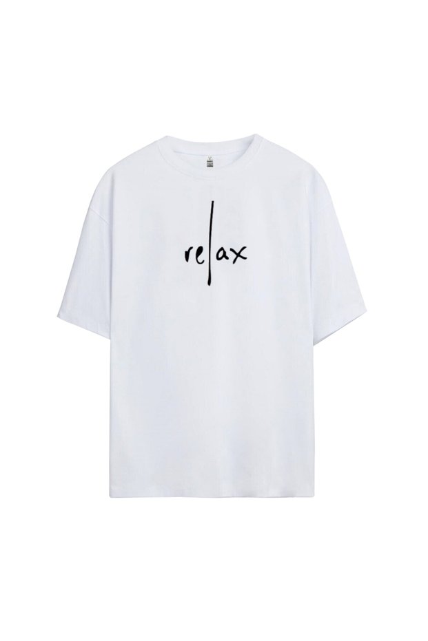 Relax Printed Unisex Black Oversize Crew Neck Printed T-shirt