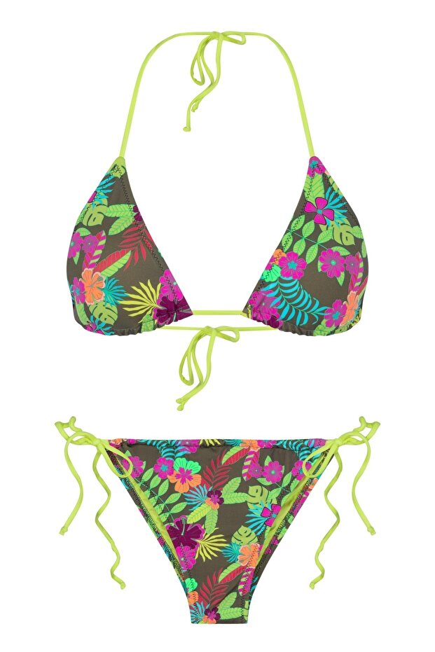 طقم بيكيني مثلث منقوش ملون - 1