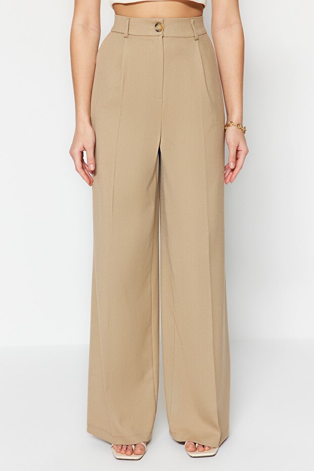 Haki Ütü İzli Wide Leg/Geniş Paça Dokuma Kumaş Pantolon TWOSS23PL00326 - 6