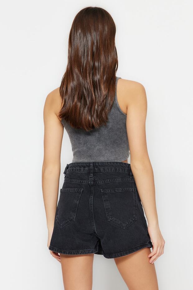 Siyah Yırtmaçlı Denim Şort Etek TWOSS23SR00091 - 5