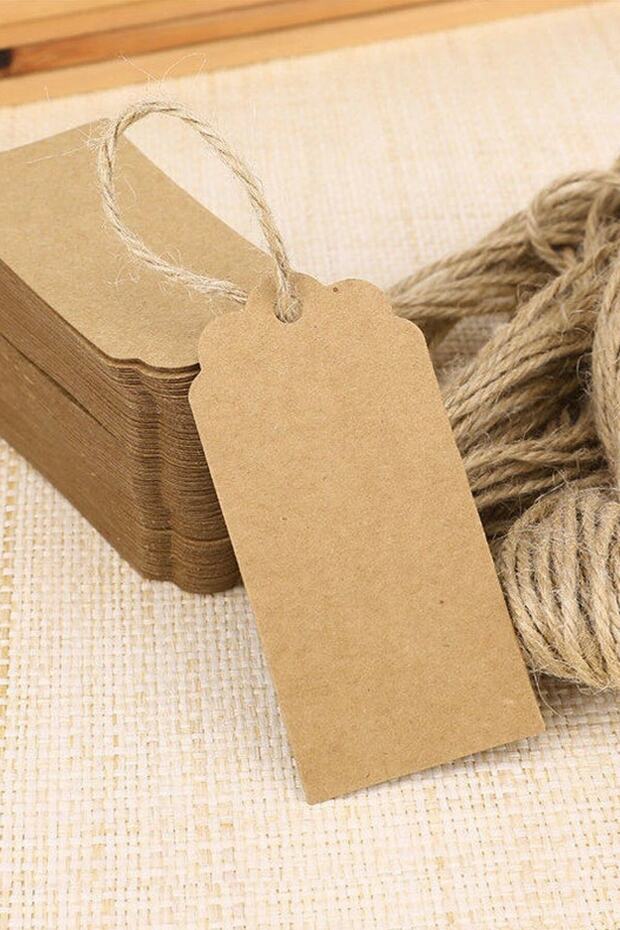 100 Adet Ipsiz 4 X 7 Cm Craft Kraft Etiket , Karton Kağıt Ayakkabı Elbise Giysi Tişört Tshirt Reyon - 3