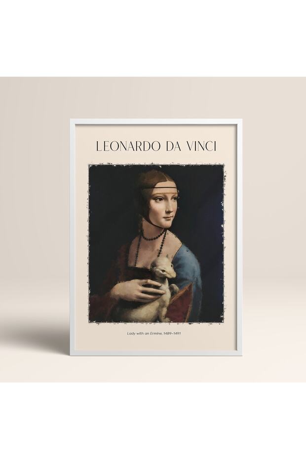 White Wooden Framed Painting Framed Poster Artistic Modern Wall Decor (Davinci02-White-30X40)