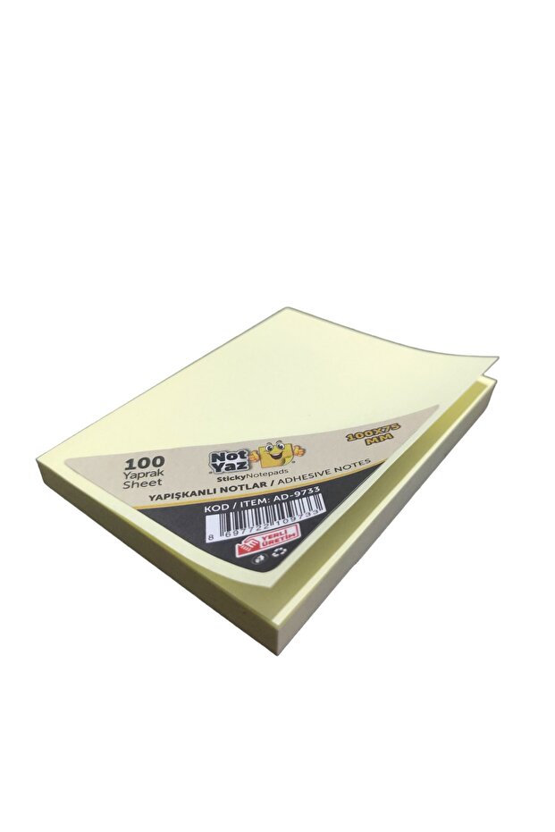 Soft Sarı Renk Yapışkanlı Bloknot 75*100 Mm Ebat 100 Yaprak 5'li Set - 1