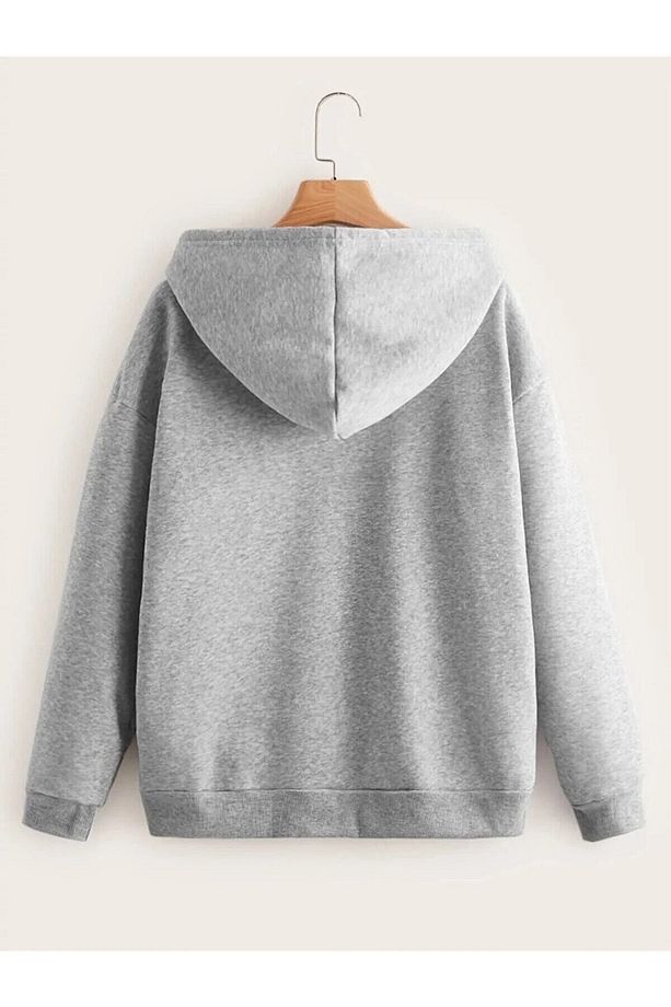Gri Kapüşonlu Fermuarlı Sweatshirt - 6