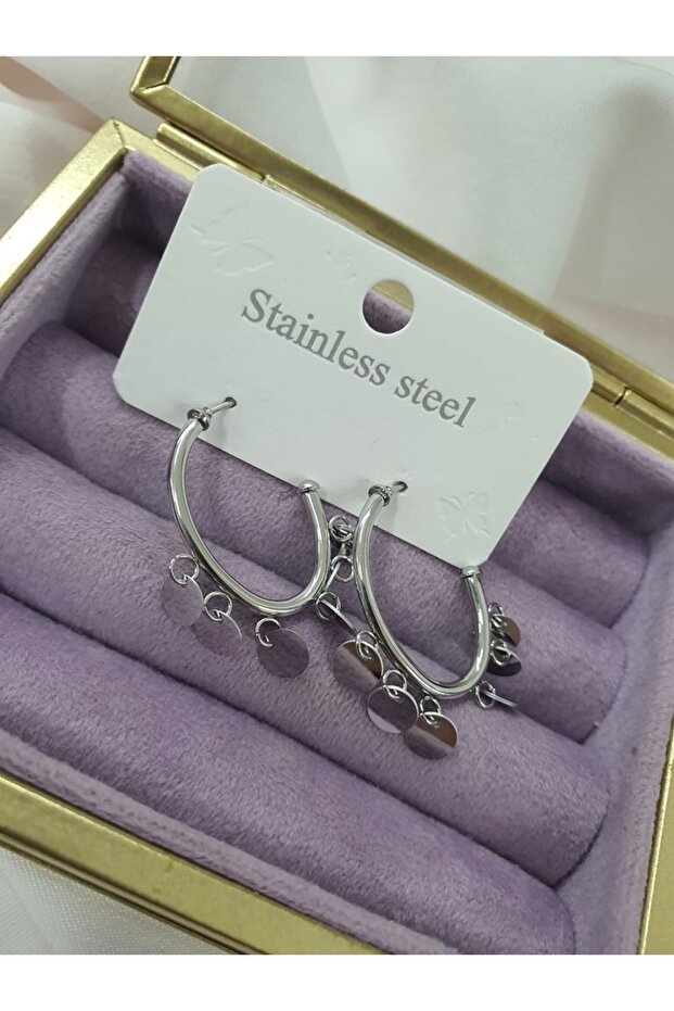 Paslanmaz Çelik Shakira Pullu Kadın Küpe Nz512 - 3